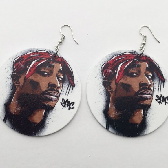 2Pac rapper artist earrings extra large wooden - Picture 8 of 8